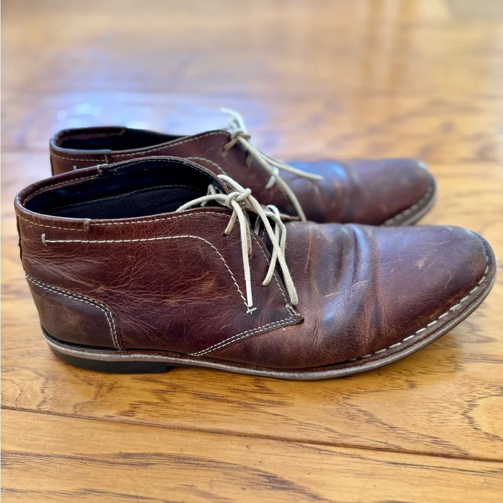 STEVE MADDEN Harken Brown Leather Chukka Boots Men's 10 Distressed Lace Up Shoes